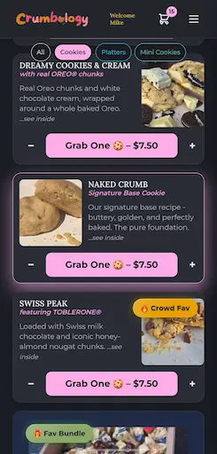 Crumbology website shown on mobile device